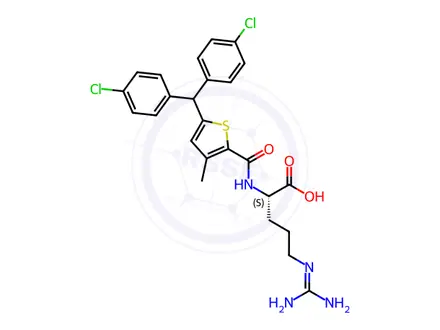 Chemical structure of L-Arginine, N2-[[5-[bis(4-chlorophenyl)methyl]-3-methyl-2-thienyl]carbonyl]-