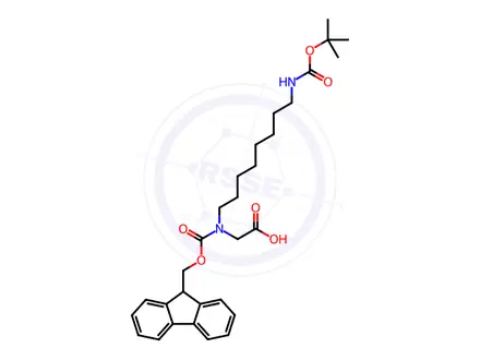 Chemical structure of Glycine, N-[8-[[(1,1-dimethylethoxy)carbonyl]amino]octyl]-N-[(9H-fluoren-9-ylmethoxy)carbonyl]-