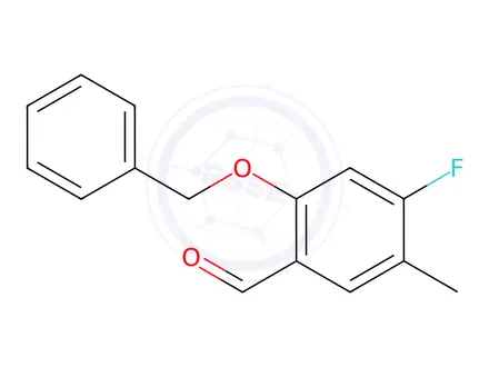 Chemical structure of Benzaldehyde, 4-fluoro-5-methyl-2-(phenylmethoxy)-
