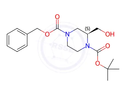 Chemical structure of 4-Benzyl 1-(tert-butyl) (S)-2-(hydroxymethyl)piperazine-1,4-dicarboxylate