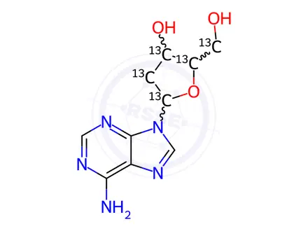 Chemical structure of 2'-Deoxyadenosine Monohydrate-13C5