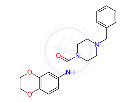 Chemical structure of 4-benzyl-N-(2,3-dihydro-1,4-benzodioxin-6-yl)tetrahydro-1(2H)-pyrazinecarboxamide