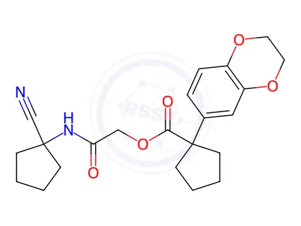 Chemical structure of 2-((1-Cyanocyclopentyl)amino)-2-oxoethyl 1-(2,3-dihydrobenzo[b][1,4]dioxin-6-yl)cyclopentane-1-carboxylate
