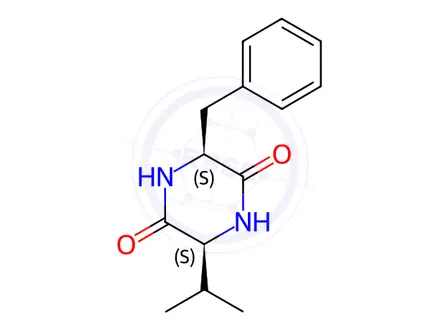 Chemical structure of (3S,6S)-3-Benzyl-6-isopropylpiperazine-2,5-dione