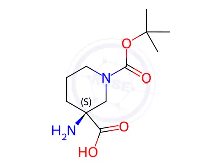 Chemical structure of (S)-3-amino-1-(tert-butoxycarbonyl)piperidine-3-carboxylic acid