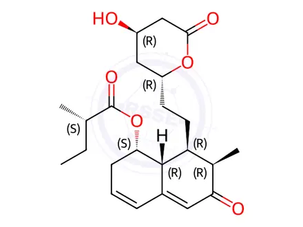 Chemical structure of Butanoic acid, 2-methyl-, (1S,7R,8R,8aR)-1,2,6,7,8,8a-hexahydro-7-methyl-6-oxo-8-[2-[(2R,4R)-tetrahydro-4-hydroxy-6-oxo-2H-pyran-2-yl]ethyl]-1-naphthalenyl ester, (2S)-