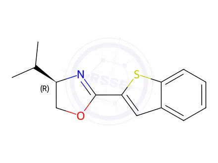 Chemical structure of Oxazole, 2-benzo[b]thien-2-yl-4,5-dihydro-4-(1-methylethyl)-, (4R)-