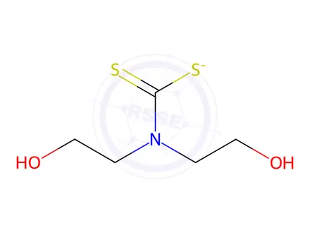 Chemical structure of (N,N-bis(2-hydroxyethyl)dithiocarbamato-S,S')dichlorogold(III)