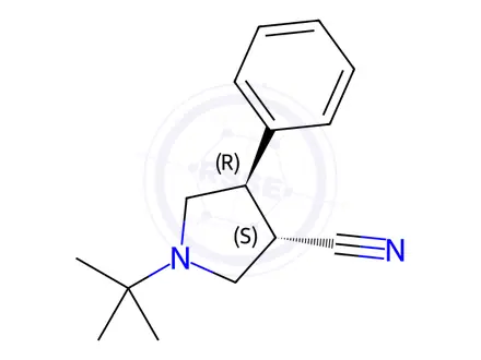 Chemical structure of (3S,4R)-1-(tert-butyl)-4-phenylpyrrolidine-3-carbonitrile