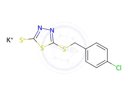 Chemical structure of Potassium 5-((4-chlorobenzyl)thio)-1,3,4-thiadiazole-2-thiolate