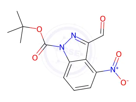Chemical structure of tert-Butyl 3-formyl-4-nitro-1H-indazole-1-carboxylate