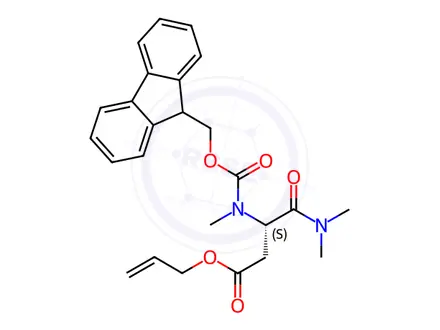 Chemical structure of Butanoic acid, 4-(dimethylamino)-3-[[(9H-fluoren-9-ylmethoxy)carbonyl]methylamino]-4-oxo-, 2-propen-1-yl ester, (3S)-
