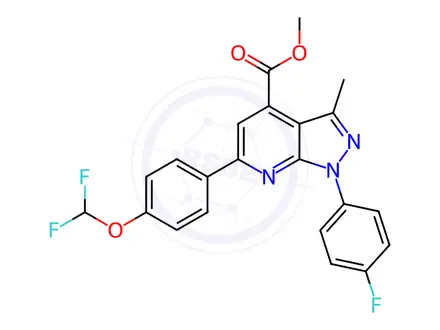 Chemical structure of Methyl 6-(4-(difluoromethoxy)phenyl)-1-(4-fluorophenyl)-3-methyl-1H-pyrazolo[3,4-b]pyridine-4-carboxylate