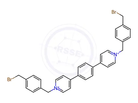Chemical structure of bis(4-bromomethyl) (bis-p-benzyl-4,4’-(1,4-phenylene)bispyridine)bis(hexafluorophosphate)