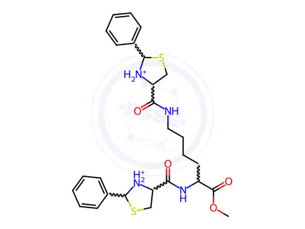 Chemical structure of methyl 2,6-bis[(2-phenyl1-thia-3-azoniacyclopentane-4-carbonyl)amino]h exanoate dichloride
