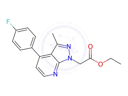 Chemical structure of Ethyl 2-(4-(4-fluorophenyl)-3-methyl-1H-pyrazolo[3,4-b]pyridin-1-yl)acetate