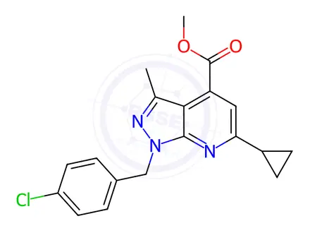 Chemical structure of methyl 1-(4-chlorobenzyl)-6-cyclopropyl-3-methyl-1H-pyrazolo[3,4-b]pyridine-4-carboxylate