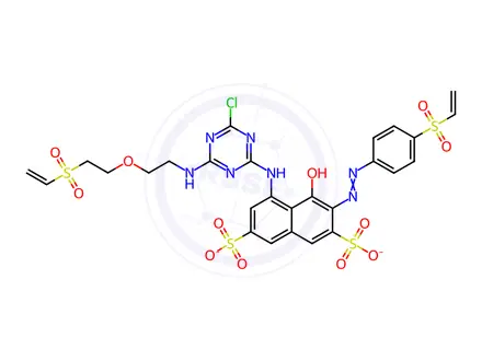 Chemical structure of 2,7-Naphthalenedisulfonic acid, 5-4-chloro-6-2-2-(ethenylsulfonyl)ethoxyethylamino-1,3,5-triazin-2-ylamino-3-4-(ethenylsulfonyl)phenylazo-4-hydroxy-, potassium sodium salt