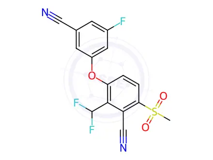 Chemical structure of Benzonitrile, 3-(3-cyano-5-fluorophenoxy)-2-(difluoromethyl)-6-(methylsulfonyl)-