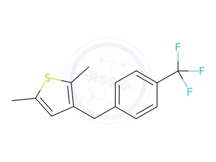 Chemical structure of 2,5-Dimethyl-3-(4-(trifluoromethyl)benzyl)thiophene