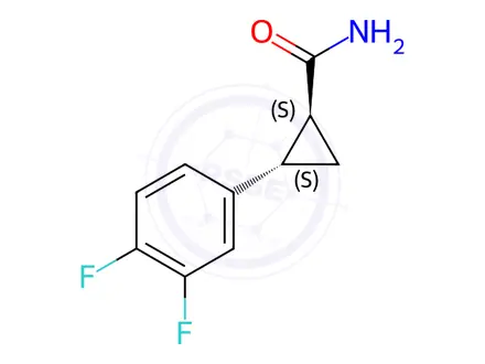Chemical structure of (trans)-2-(3,4-difluorophenyl)cyclopropanecarboxamide