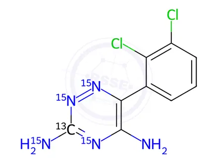 Chemical structure of Lamotrigine 15N4 13C