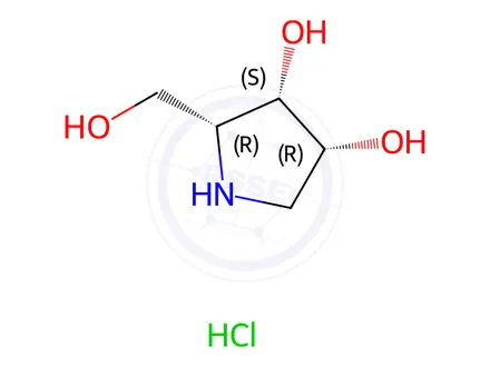 Chemical structure of (2R,3S,4R)-2-(Hydroxymethyl)pyrrolidine-3,4-diol hydrochloride