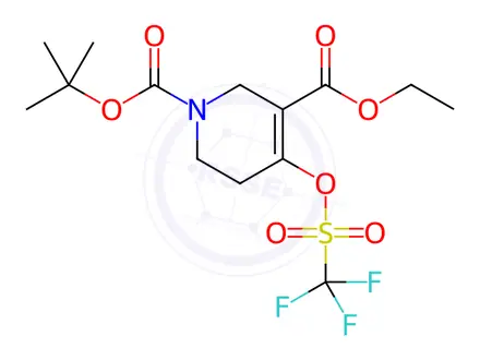 Chemical structure of 1-(Tert-butyl) 3-ethyl 4-(((trifluoromethyl)sulfonyl)oxy)-5,6-dihydropyridine-1,3(2H)-dicarboxylate