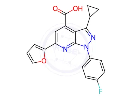 Chemical structure of 3-Cyclopropyl-1-(4-fluorophenyl)-6-(furan-2-yl)-1h-pyrazolo[3,4-b]pyridine-4-carboxylic acid