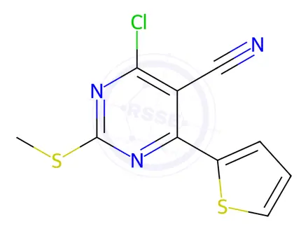 Chemical structure of 4-Chloro-2-(methylthio)-6-(thiophen-2-yl)pyrimidine-5-carbonitrile