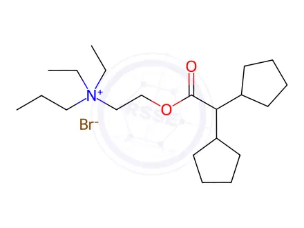 Chemical structure of Acetic acid, dicyclopentyl-, 2-(diethylamino)ethyl ester, propylbromid e