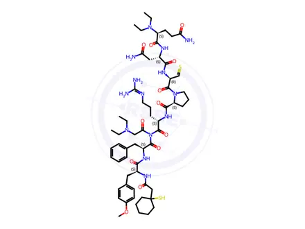 Chemical structure of vasopressin, N,N-diethylamide 1-(1-mercaptocyclohexaneacetic acid)-2-O-methyl-Tyr-4-glutamic acid (gamma-N,N-diethylamide)-8-Arg-