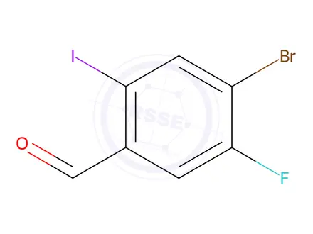 Chemical structure of Benzaldehyde, 4-bromo-5-fluoro-2-iodo-