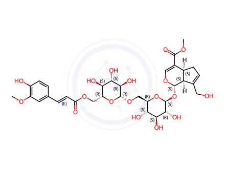 Chemical structure of 6"-O-trans-Feruloylgenipin gentiobioside