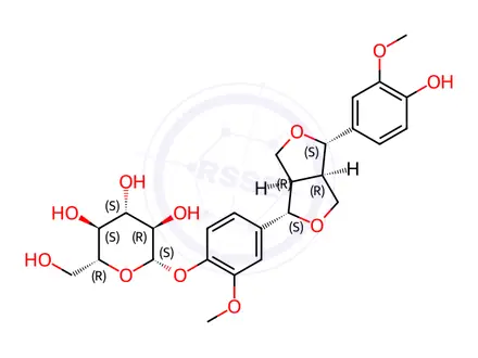 Chemical structure of (+)-pinoresinol-β-D-glucoside