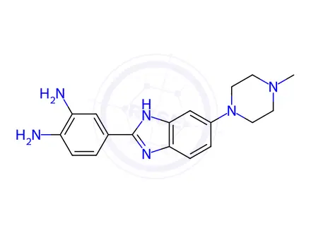 Chemical structure of 4-(6-(4-Methylpiperazin-1-yl)-1H-benzo[d]imidazol-2-yl)benzene-1,2-diamine trihydrochloride