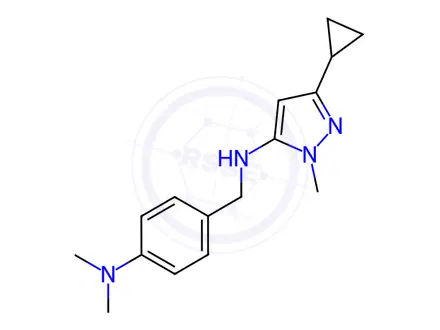 Chemical structure of 3-cyclopropyl-N-[4-(dimethylamino)benzyl]-1-methyl-1H-pyrazol-5-amine