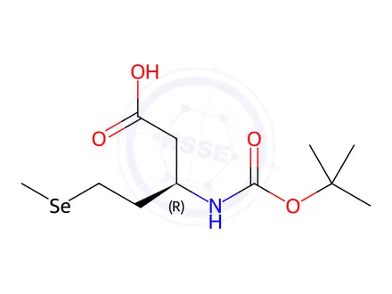 Chemical structure of Pentanoic acid, 3-[[(1,1-dimethylethoxy)carbonyl]amino]-5-(methylseleno)-, (3R)-