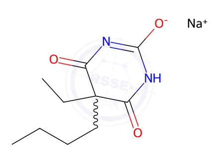 Chemical structure of sodium 5-butyl-5-ethylbarbiturate