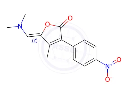 Chemical structure of (5Z)-5-[(Dimethylamino)methylidene]-4-methyl-3-(4-nitrophenyl)-2,5-dihydrofuran-2-one