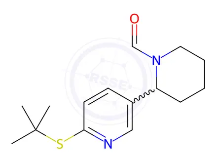 Chemical structure of 2-(6-(tert-Butylthio)pyridin-3-yl)piperidine-1-carbaldehyde