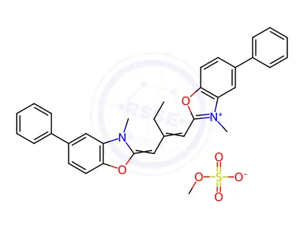 Chemical structure of methyl 3-methyl-2-[2-[(3-methyl-5-phenyl-3H-benzoxazol-2-ylidene)methyl]but-1-enyl]-5-phenylbenzoxazolium sulphate