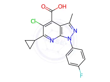 Chemical structure of 5-Chloro-6-cyclopropyl-1-(4-fluorophenyl)-3-methyl-1h-pyrazolo[3,4-b]pyridine-4-carboxylic acid