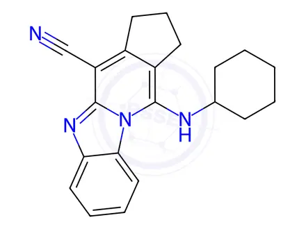 Chemical structure of 11-(cyclohexylamino)-2,3-dihydro-1H-benzo[4,5]imidazo[1,2-a]cyclopenta[d]pyridine-4-carbonitrile