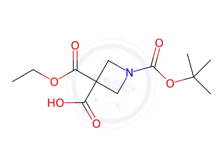 Chemical structure of 1-[(Tert-butoxy)carbonyl]-3-(ethoxycarbonyl)azetidine-3-carboxylic acid