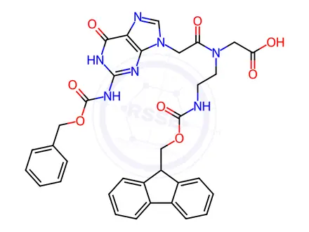 Chemical structure of Glycine, N-[[1,6-dihydro-6-oxo-2-[[(phenylMethoxy)carbonyl]aMino]-9H-purin-9-yl]acetyl]-N-[2-[[(9H-fluoren-9-ylMethoxy)carbonyl]aMino]ethyl]-