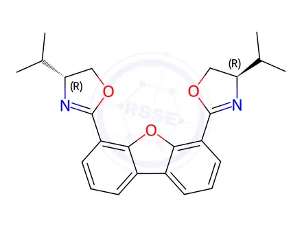 Chemical structure of Oxazole, 2,2'-(4,6-dibenzofurandiyl)bis[4,5-dihydro-4-(1-methylethyl)-, (4R,4'R)-