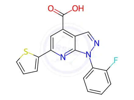 Chemical structure of 1-(2-Fluorophenyl)-6-(thiophen-2-yl)-1h-pyrazolo[3,4-b]pyridine-4-carboxylic acid