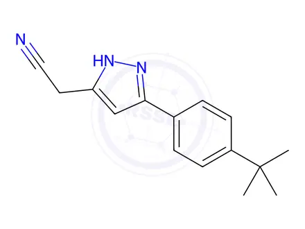 Chemical structure of 2-(5-(4-(tert-Butyl)phenyl)-1H-pyrazol-3-yl)acetonitrile