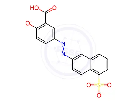 Chemical structure of 2-Hydroxy-5-[(5-sulfo-2-naphthalenyl)azo]benzoic acid disodium salt